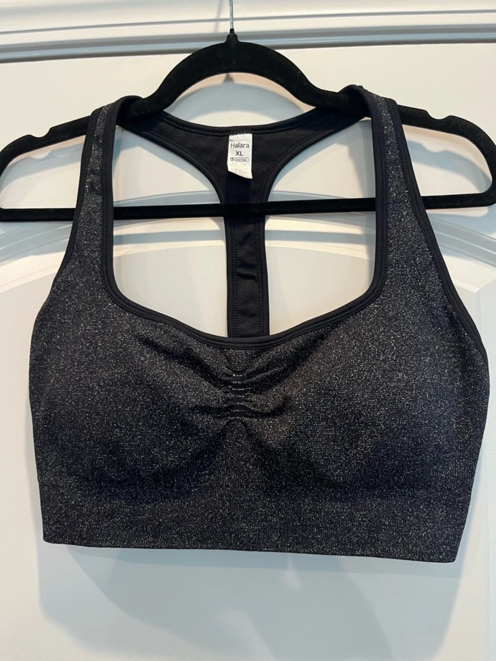 Halara Shimmery Black Racerback Sports Bra XL New Sparkle Activewear Yoga Gym